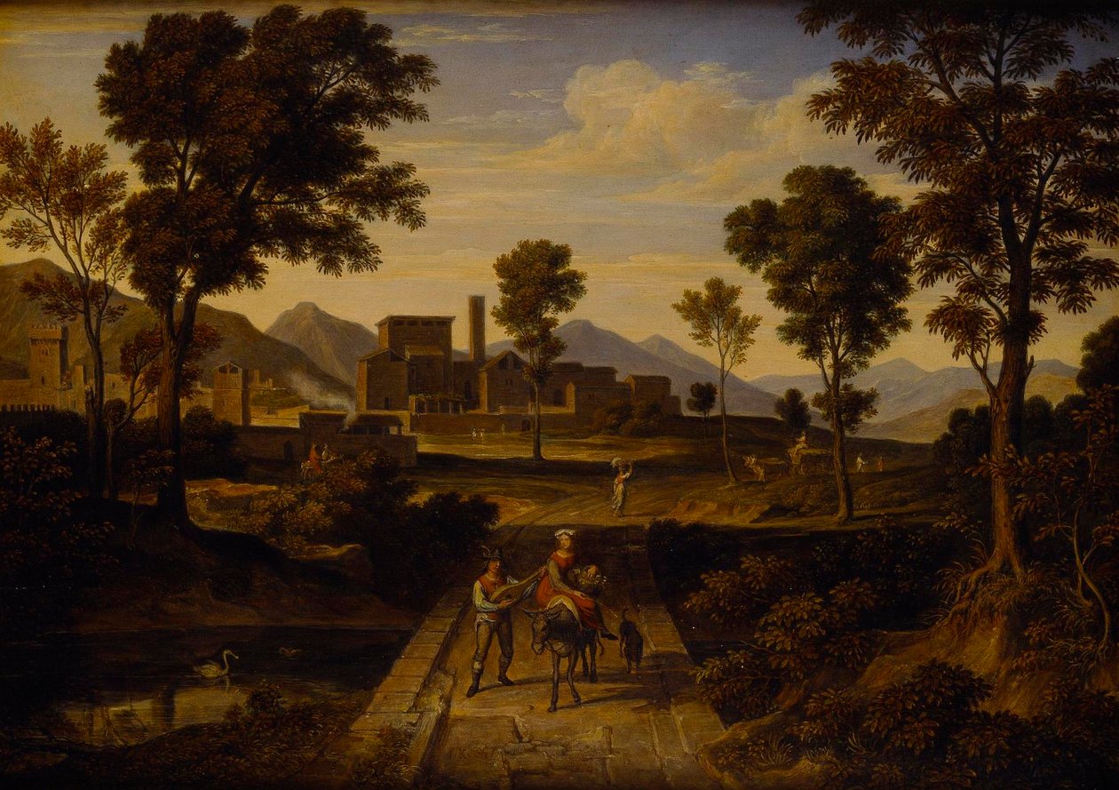 Paisaje en Terni con un puente sobre el río de Joseph Anton Koch