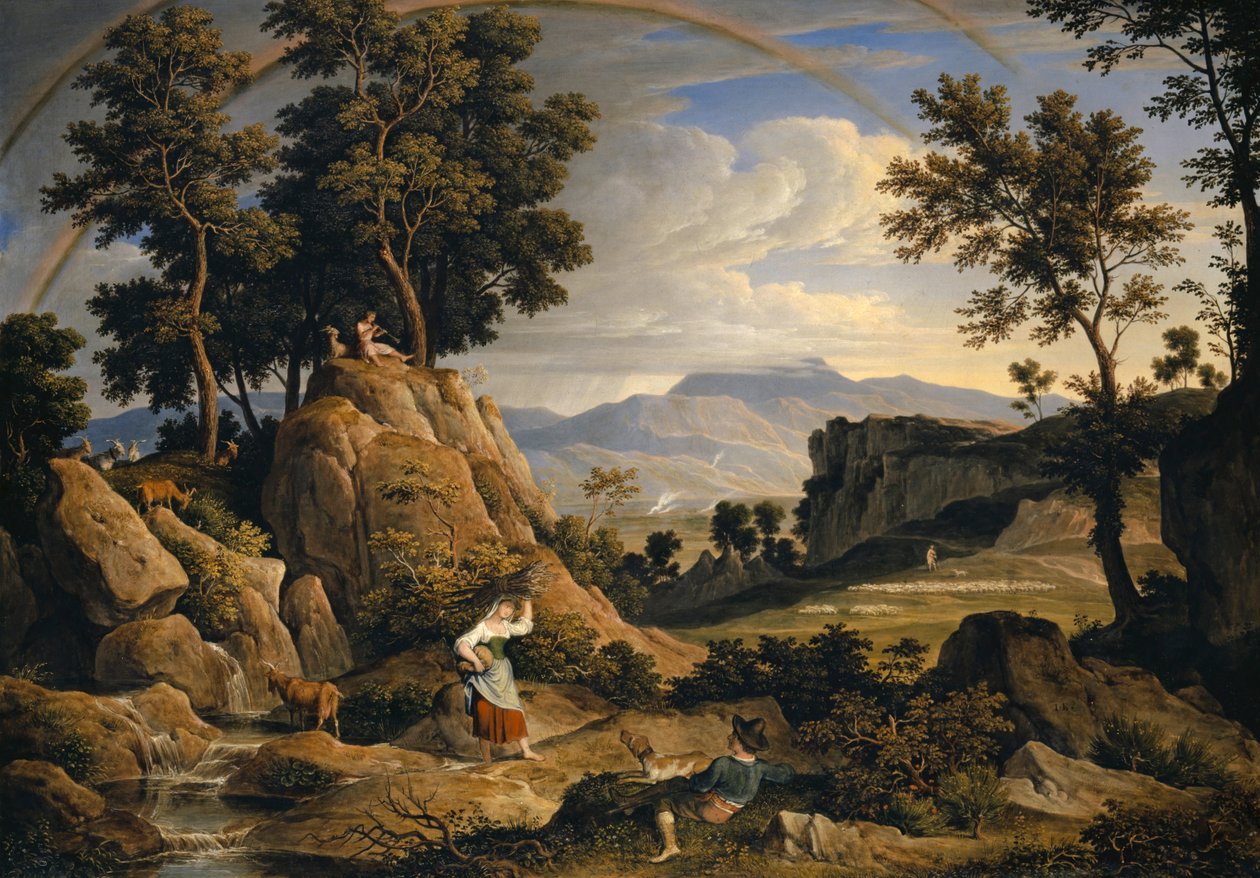 Paisaje cerca de Olevano con arco iris, 1823-24 de Joseph Anton Koch