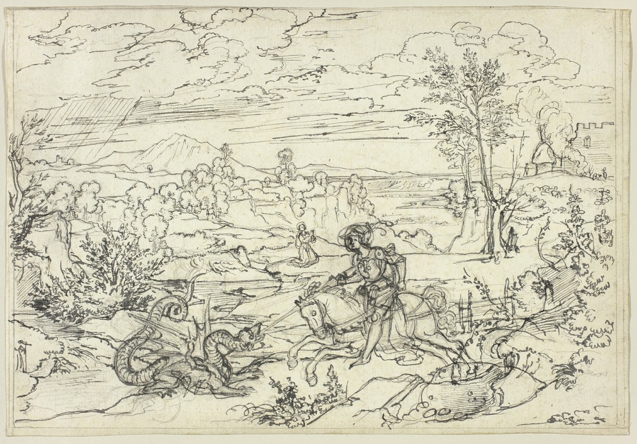 Paisaje con San Jorge y el Dragón y el Monte Soratte de Joseph Anton Koch