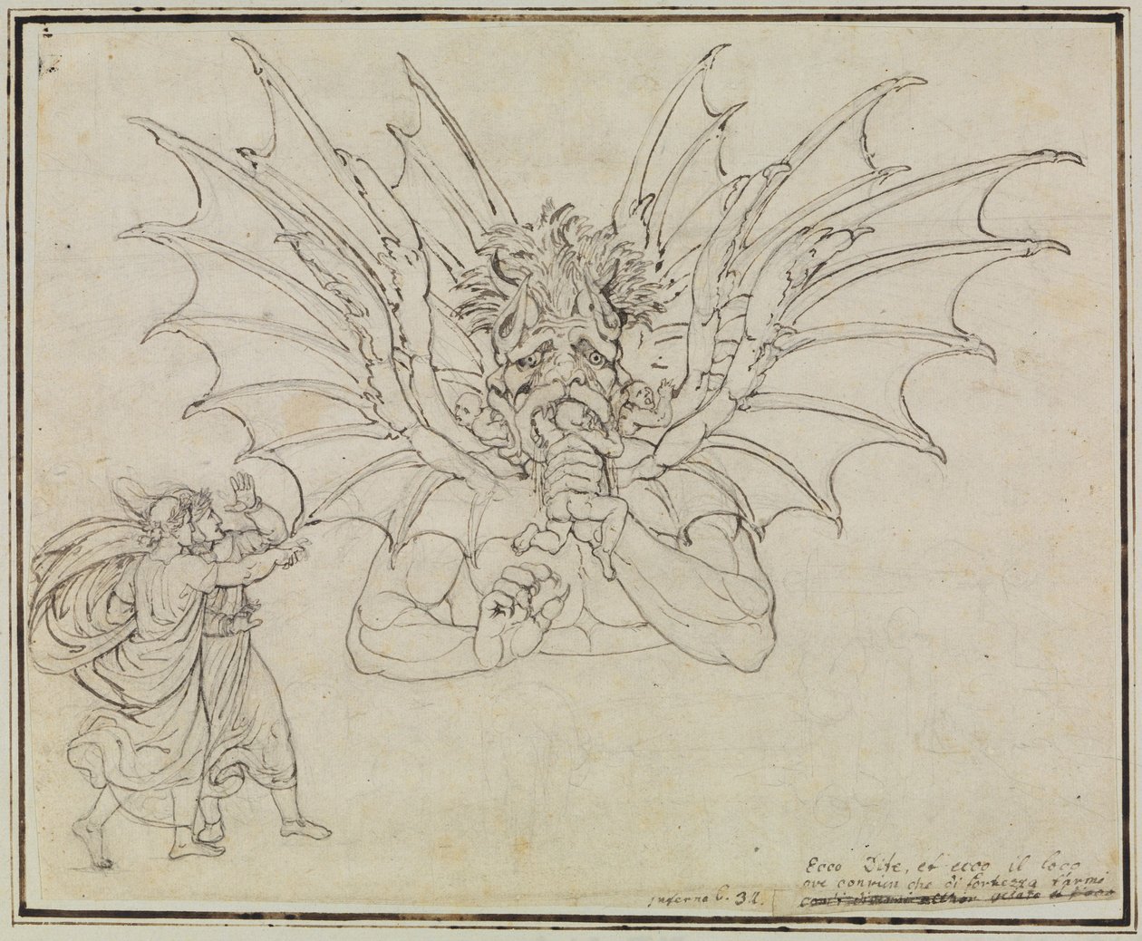 Lúcifer (Infierno de Dante, Canto 34, v. 37) de Joseph Anton Koch