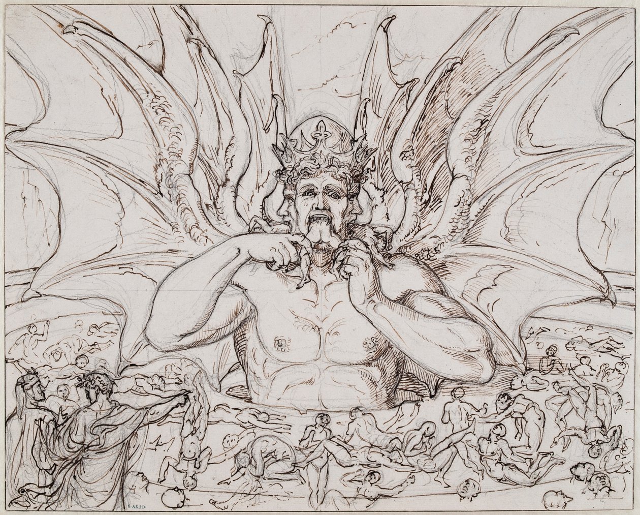 Lucifer en el centro del infierno. Ilustración de la Divina Comedia de Dante Alighieri, ca 1803 de Joseph Anton Koch