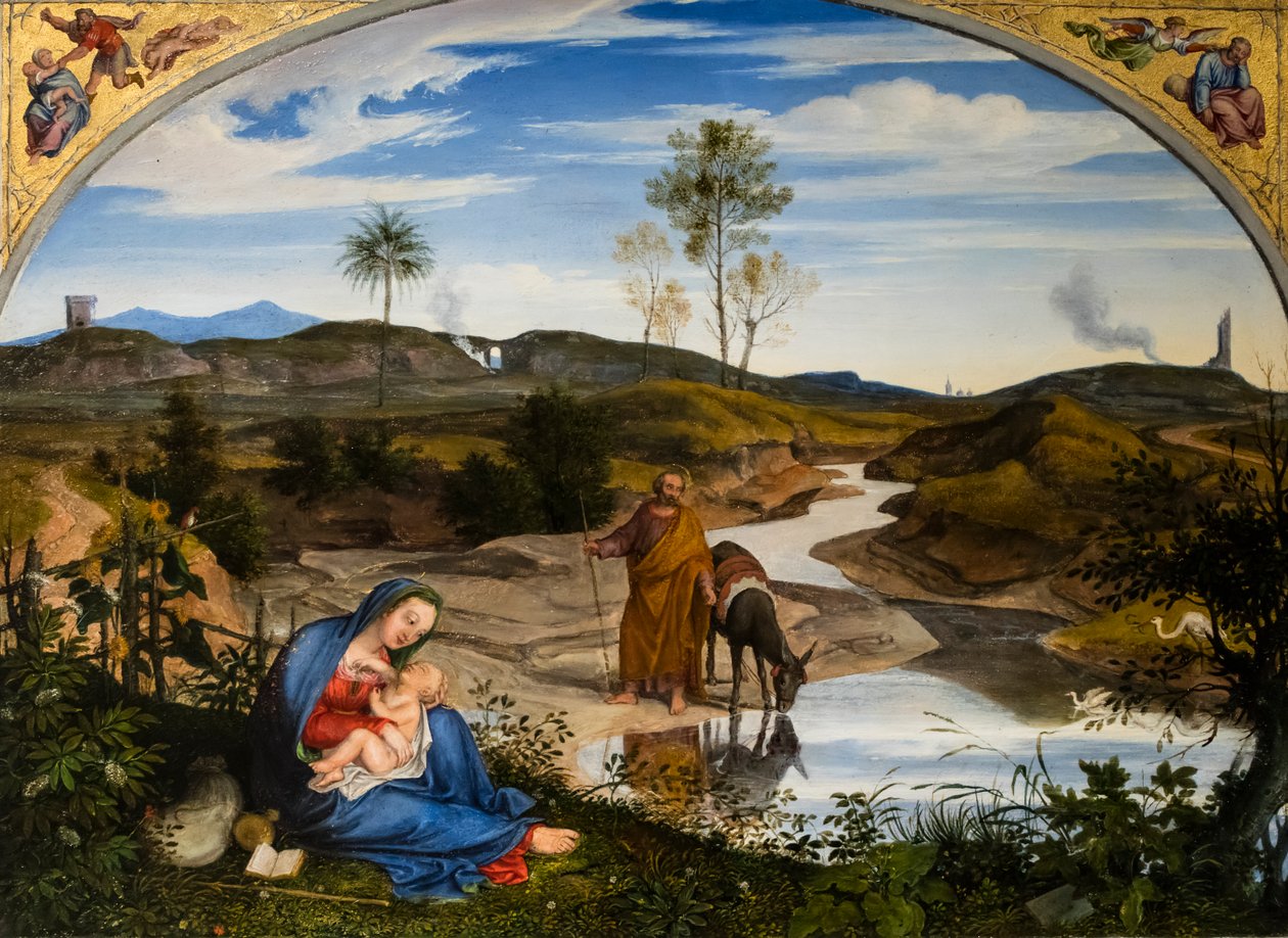 Repos pendant le fuite en Egypt, circa 1820-1825 (Óleo sobre madera (nogal)) de Joseph Anton Koch