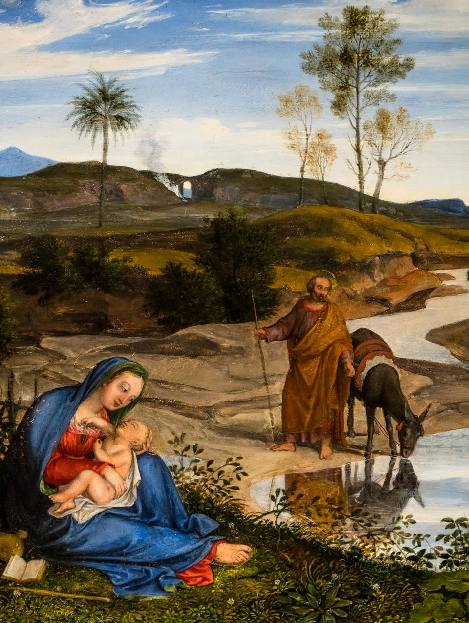 Repos pendant le fuite en Egypt, circa 1820-1825 (Óleo sobre madera (nogal)) de Joseph Anton Koch