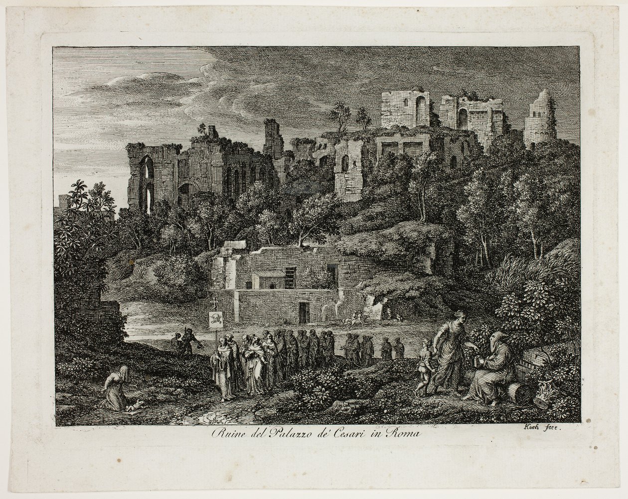 Ruinas del Palacio de los Césares en Roma, placa ocho de Die Römische Ansichten de Joseph Anton Koch