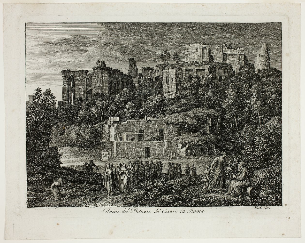 Ruinas del Palacio de los Césares en Roma, placa ocho de Die Römische Ansichten de Joseph Anton Koch