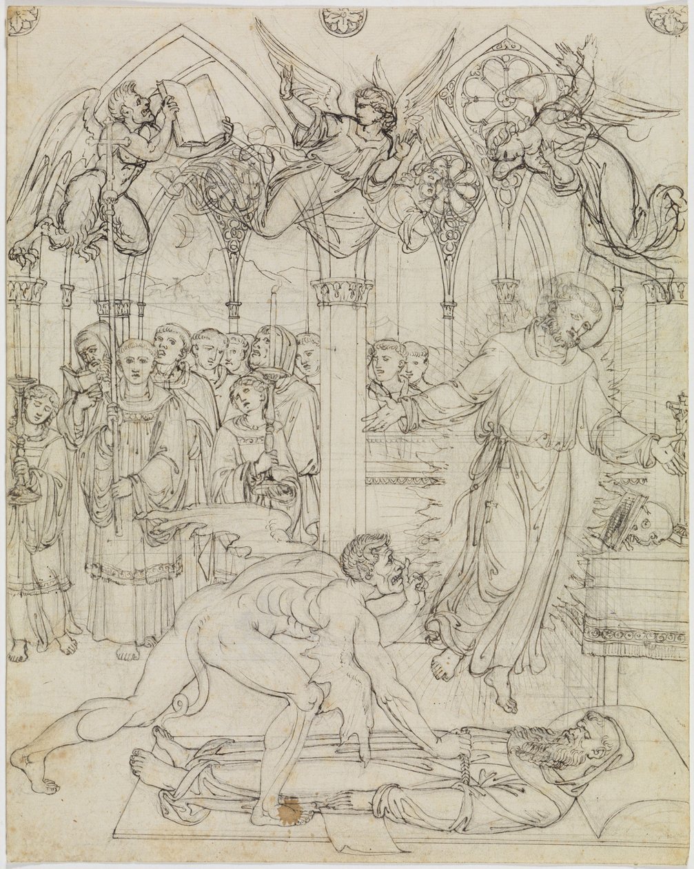 La disputa de San Francisco con Satanás por el alma del monje Guido da Montefeltro (Dante, «El Infierno», Canto 27, v. 112) de Joseph Anton Koch