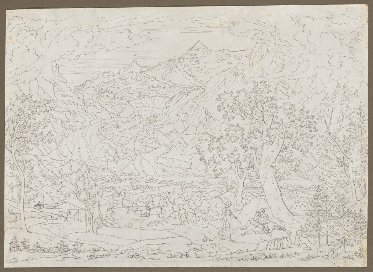 The Grindelwald Glacier with Hunter and Peasant Girl in Foreground de Joseph Anton Koch
