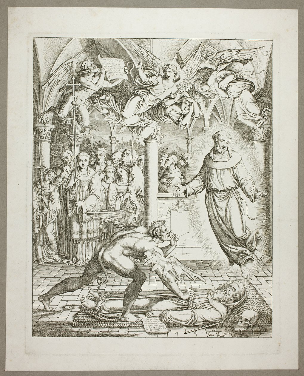 La lucha entre el Diablo y San Francisco de Asís por el alma de Guido da Montefeltro, lámina tres de Darstellungen aus Dante