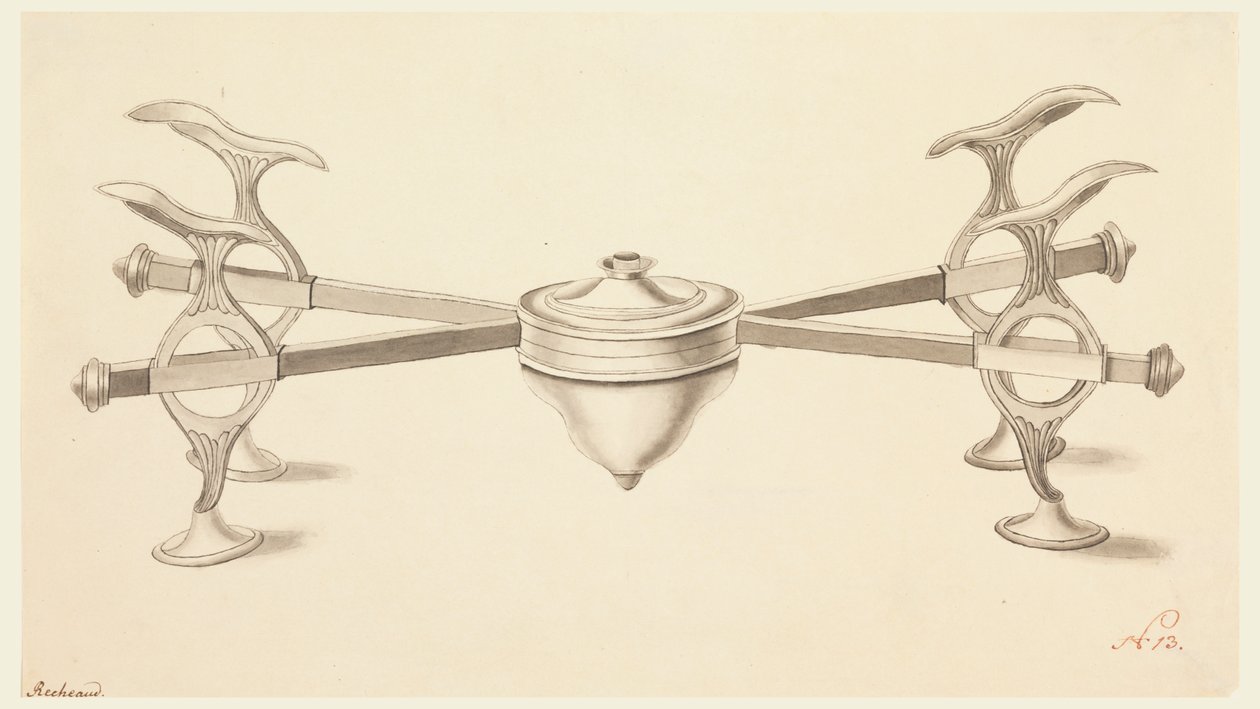 Diseño para un soporte de plato con brazos extensibles y una pequeña lámpara de alcohol de Joseph Anton Seethaler Ii