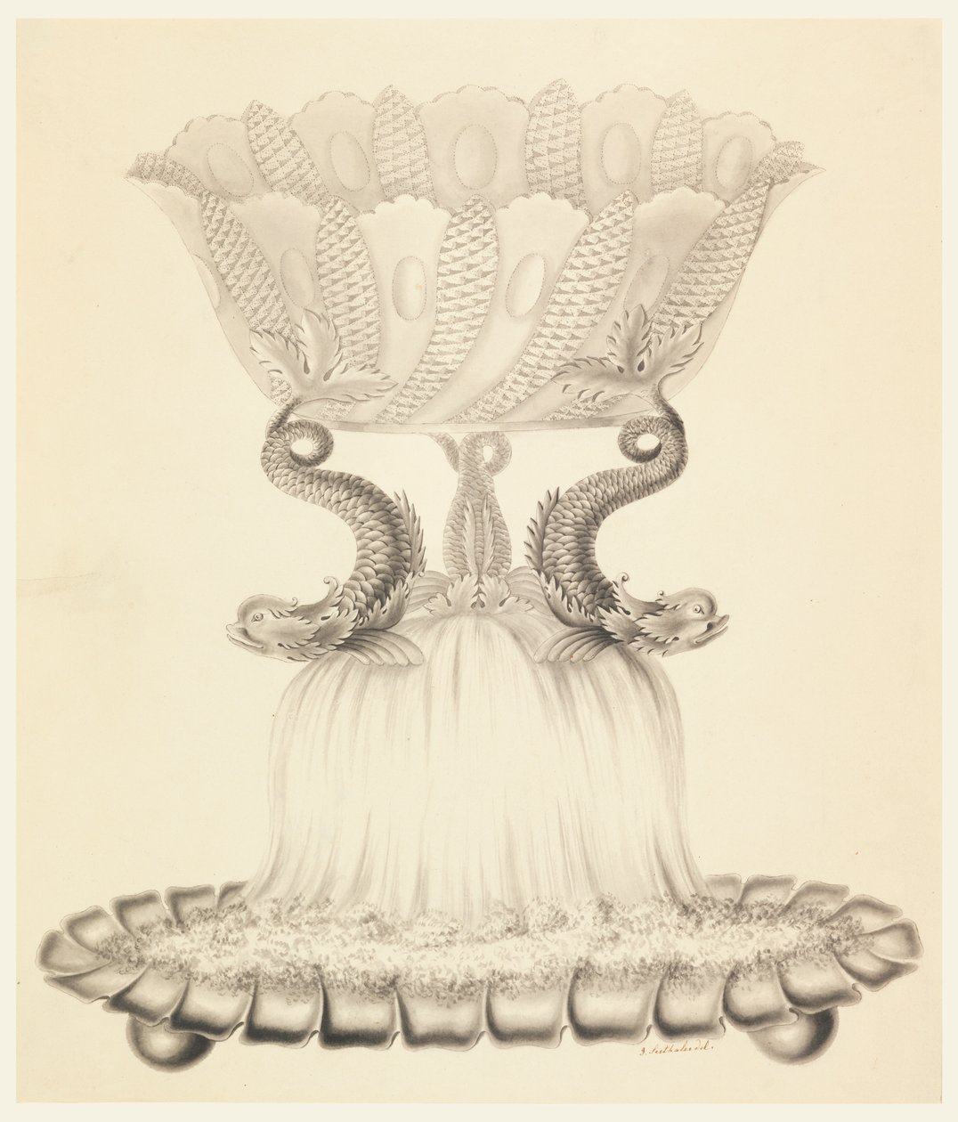 Diseño para una compotera de plata y cristal de Joseph Anton Seethaler Ii