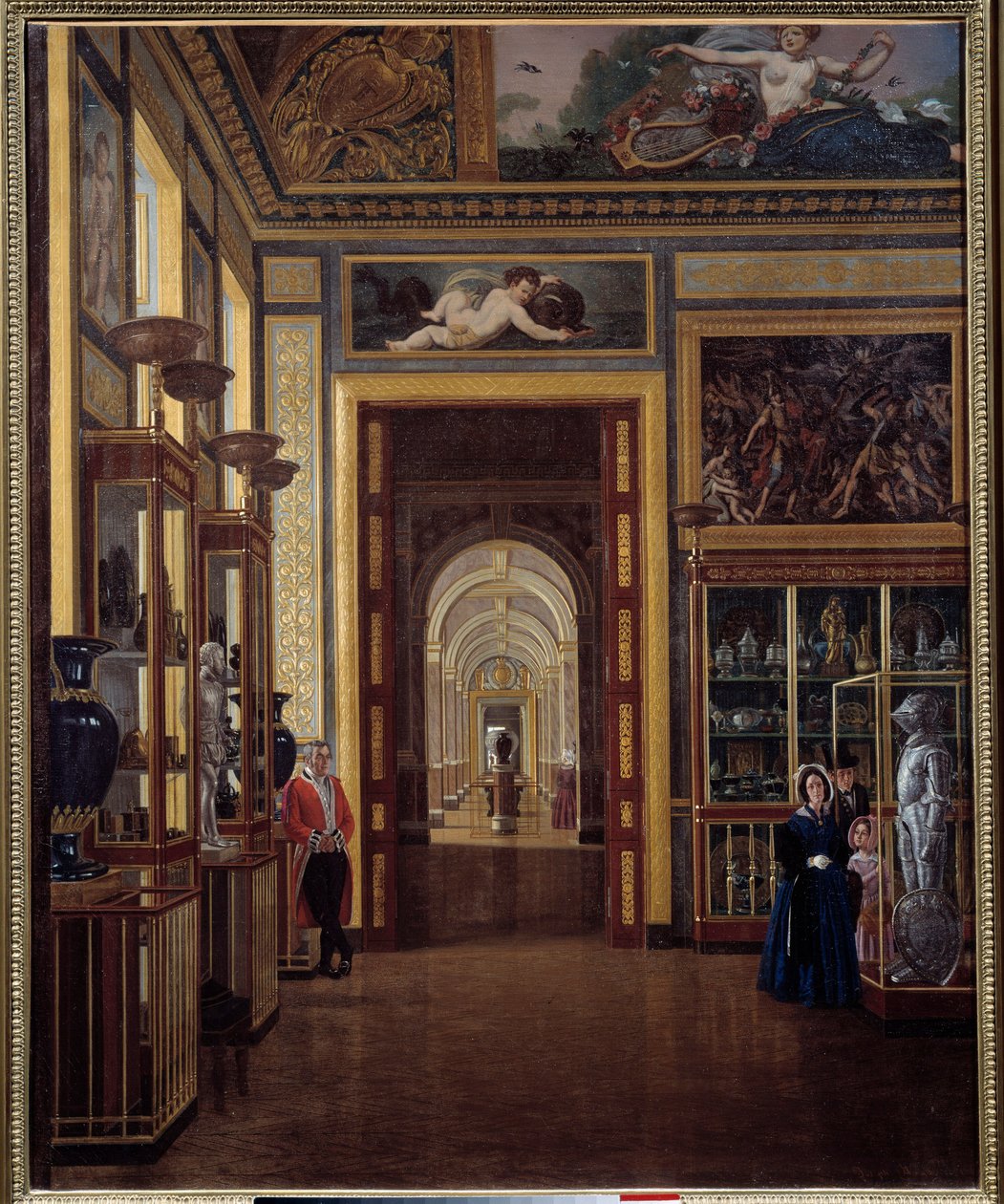 El Salón de las Joyas del Louvre y las salas de Carlos X. Pintura de Joseph Auguste (siglo XIX) de Joseph Auguste