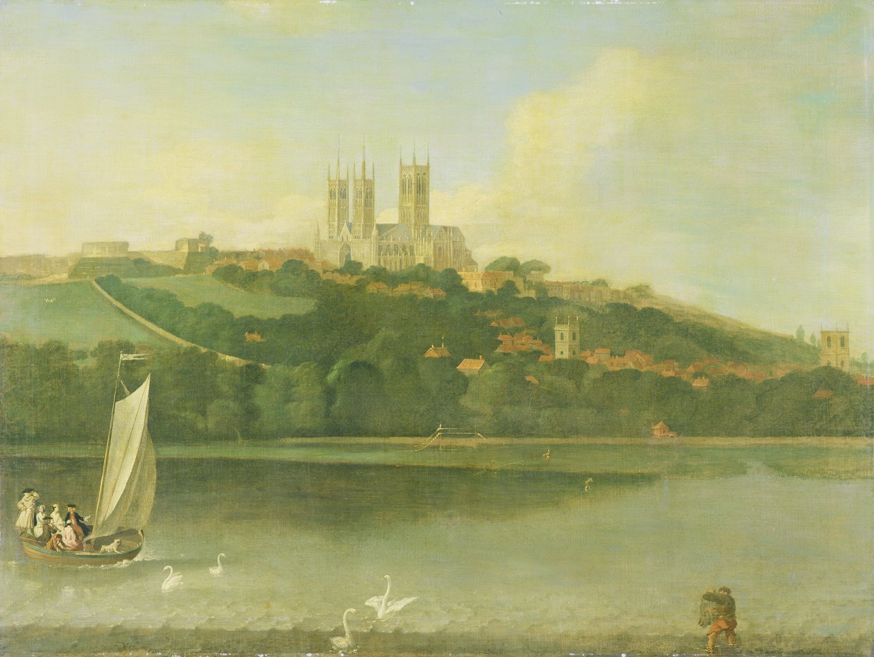 Vista de la catedral y la ciudad de Lincoln desde el río, c.1760 de Joseph Baker