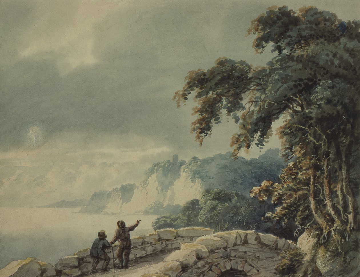 Paisaje con árboles, puente y figuras de Joseph Barber
