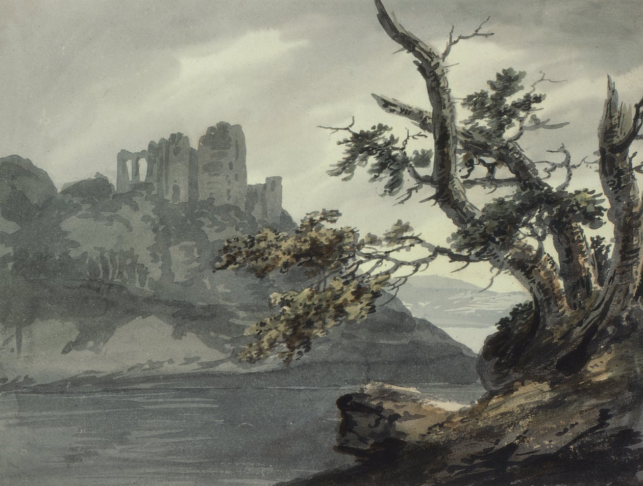 Castillo en ruinas cerca de un río de Joseph Barber
