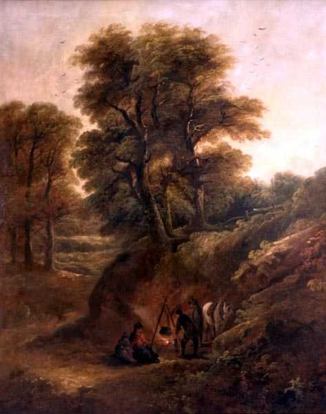 Paisaje Boscoso con Gitanos alrededor de una Fogata de Joseph Barker