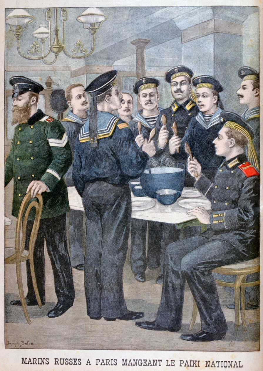 Marinos rusos comiendo paiki en París, 1900 de Joseph Belon