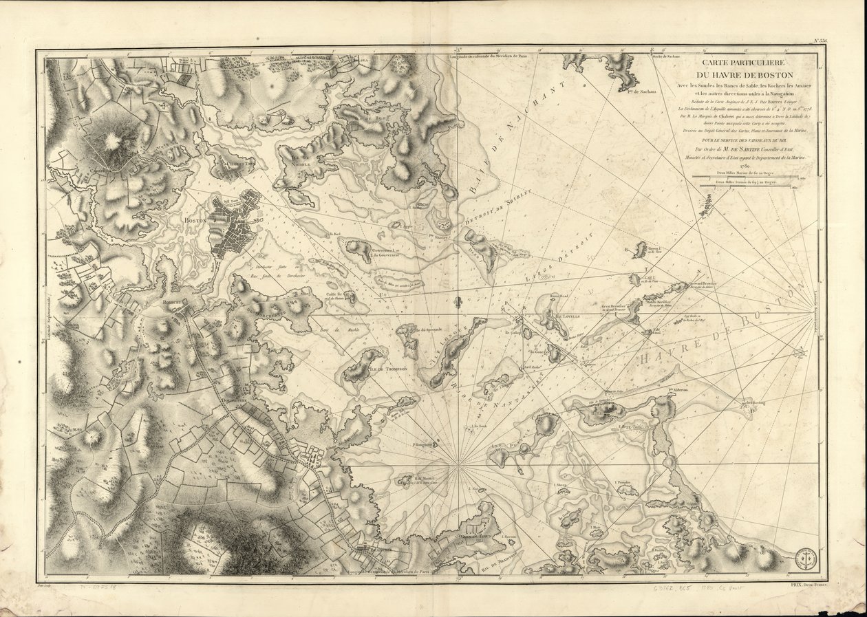 Un mapa especial del puerto de Boston que muestra las sondas, los bancos de arena, las rocas, los amais y otras direcciones útiles para la navegación. de Joseph Bernard; Des Barres Chabert