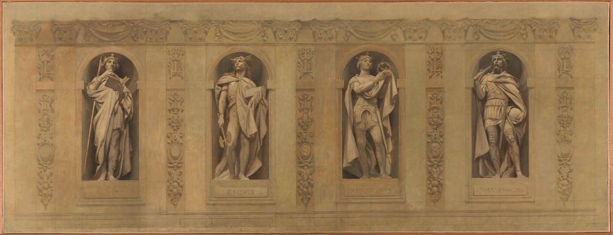 Croquis de la iglesia Saint-Paul-Saint-Louis: Robert le Pieux. Clovis. San Luis. Carlomagno, entre 1873 y 1875 (óleo sobre lienzo) de Joseph Blanc