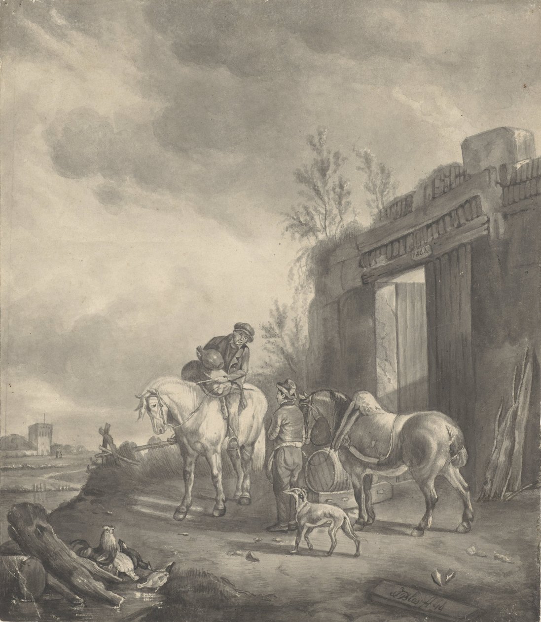 Dos jinetes en un edificio en ruinas de Joseph Bles