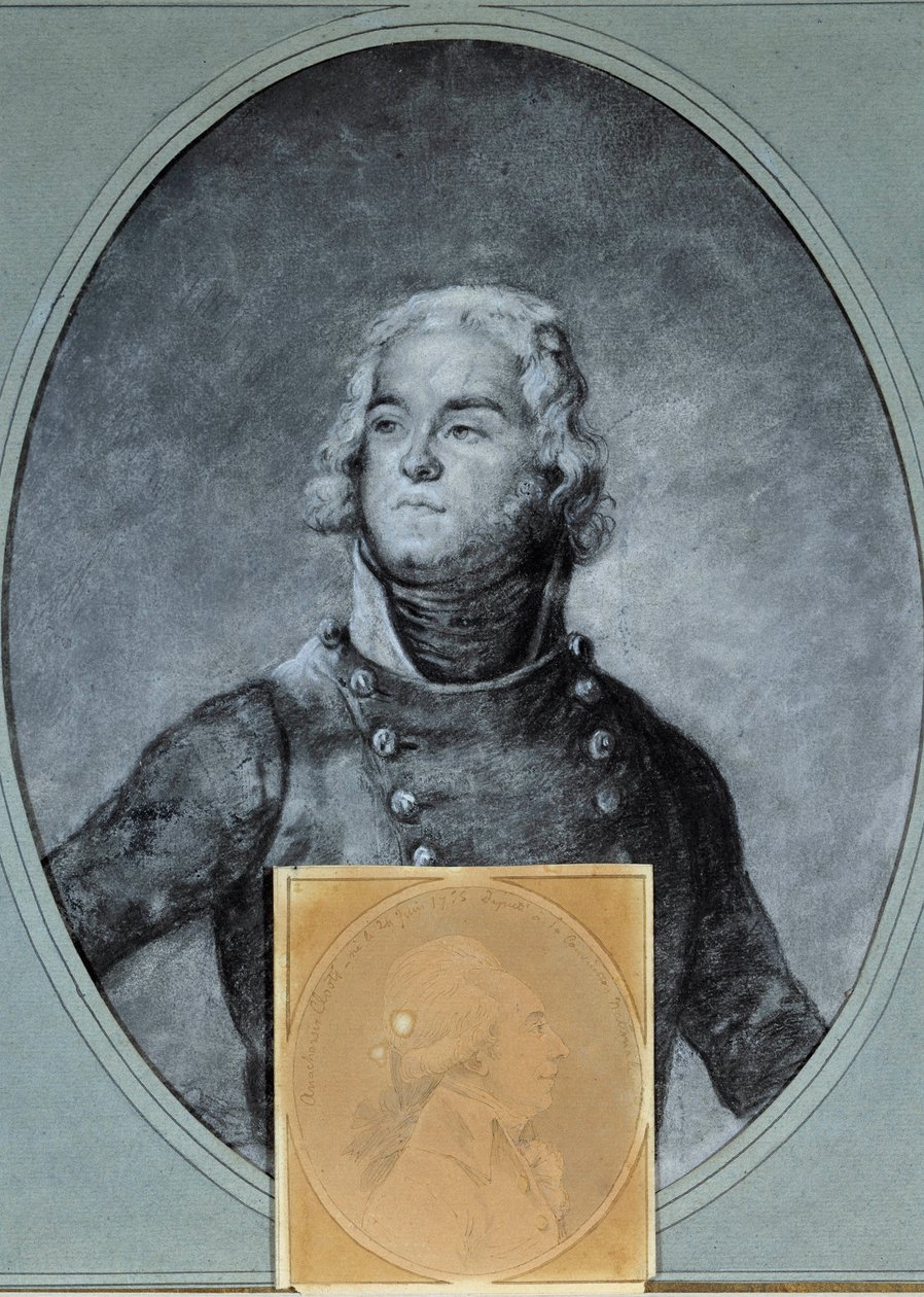 Retrato del General Louis Lazare Hoche (1768-1797) Abajo, retrato de Anarchasis Cloots (1755-1794), diputado en la Convención Nacional. Dibujo de Joseph Boze (1744/1745-1826) Siglo XVIII. Versalles, museo Lambinet de Joseph Boze