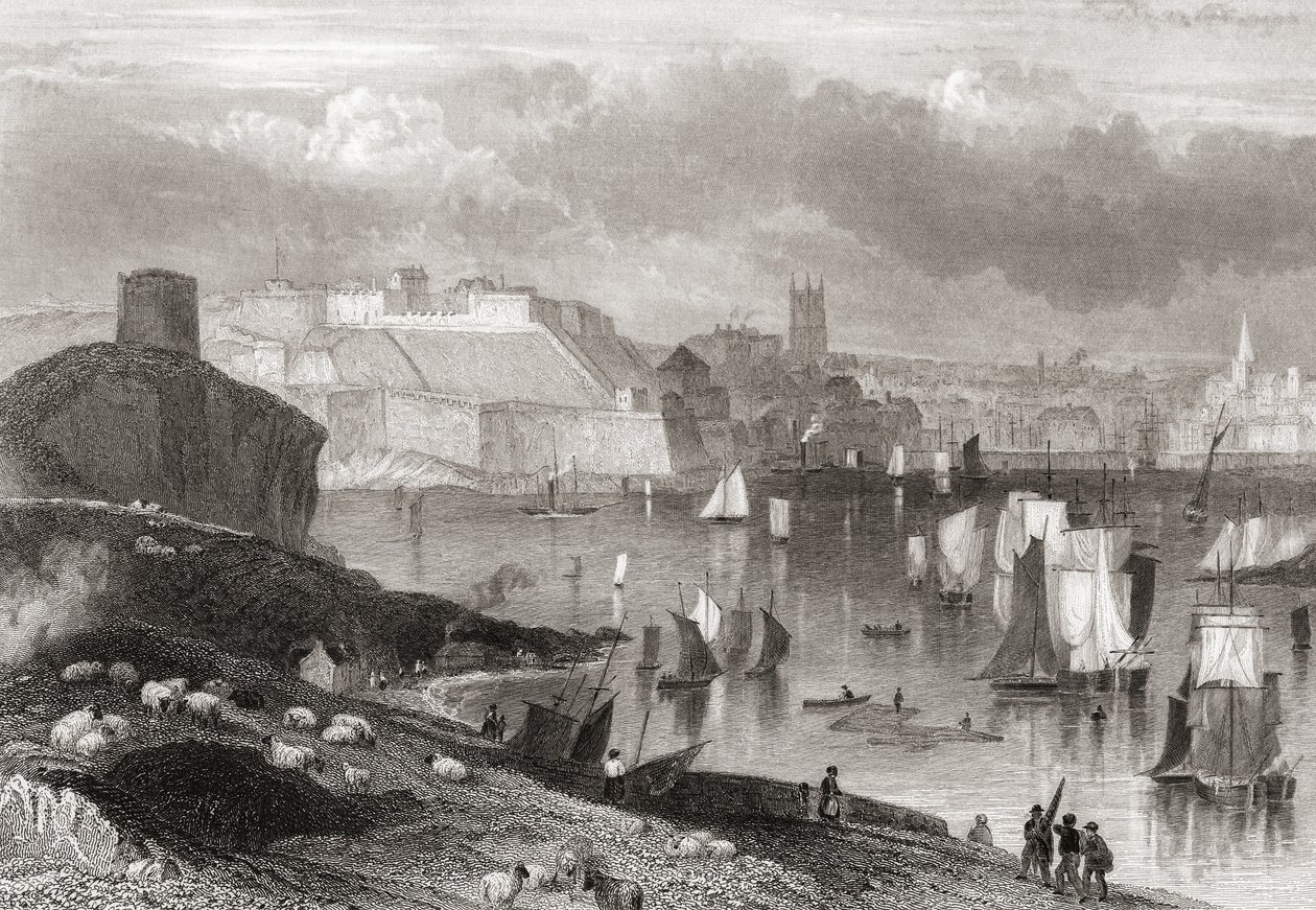 Plymouth, Devon, vista desde el monte Batten (impresión) de Joseph Brown