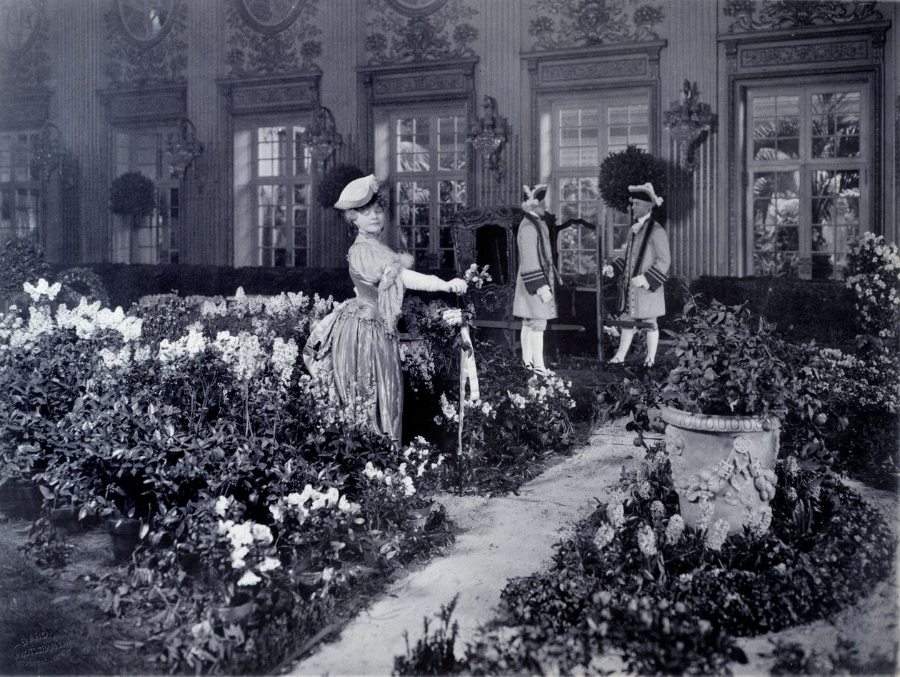 Rejane (Gabrielle Charlotte Reyu, conocida como) (1856-1920), comediante francesa llegando en una silla para usar un disfraz de baile en Nueva York en 1905 de Joseph Byron