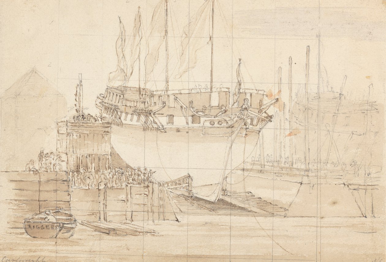 Velero en muelle, proa hacia delante: Cuadrado para trazar de Joseph Cartwright