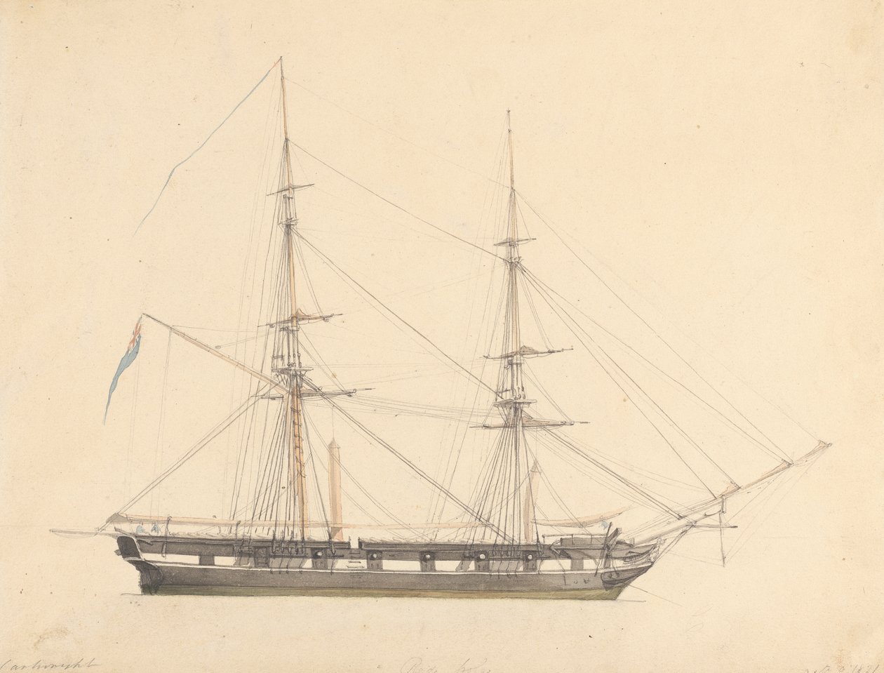 Brig individual con la bandera de la Unión y tres figuras de Joseph Cartwright