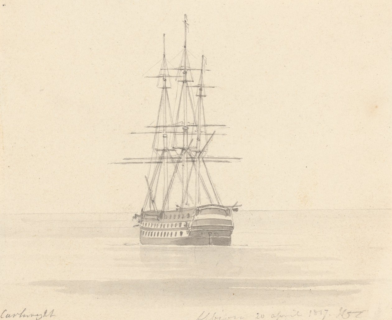 Fragata individual, popa hacia delante; Albion 20 de abril de 1817 de Joseph Cartwright