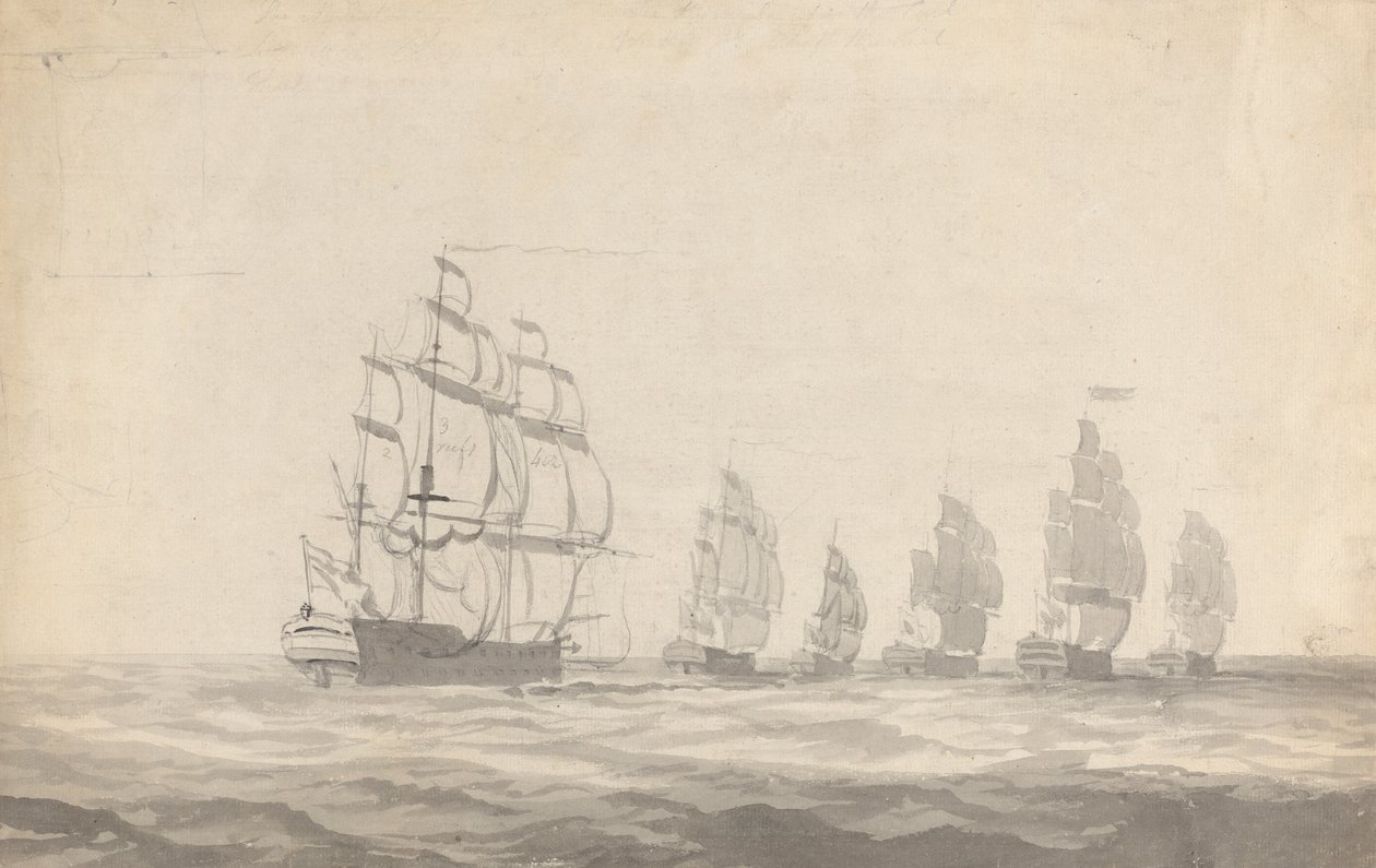 Seis acorazados navegando en mar gruesa de Joseph Cartwright