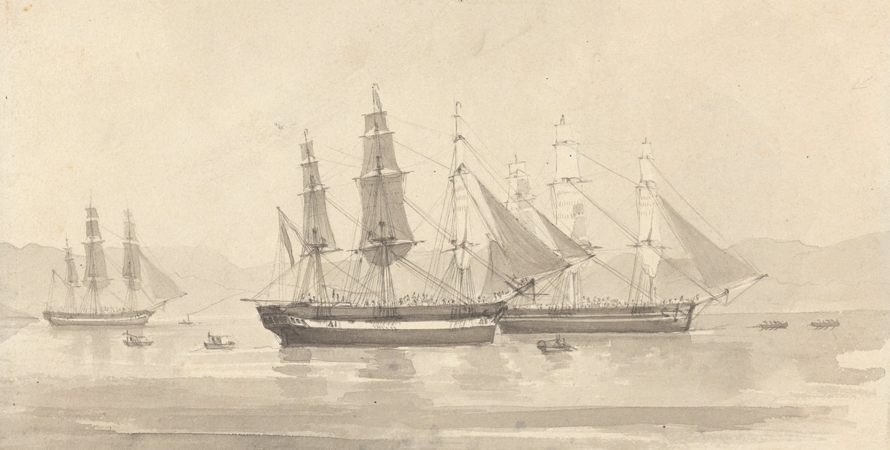 Tres barcos con aparejo de barca de Joseph Cartwright