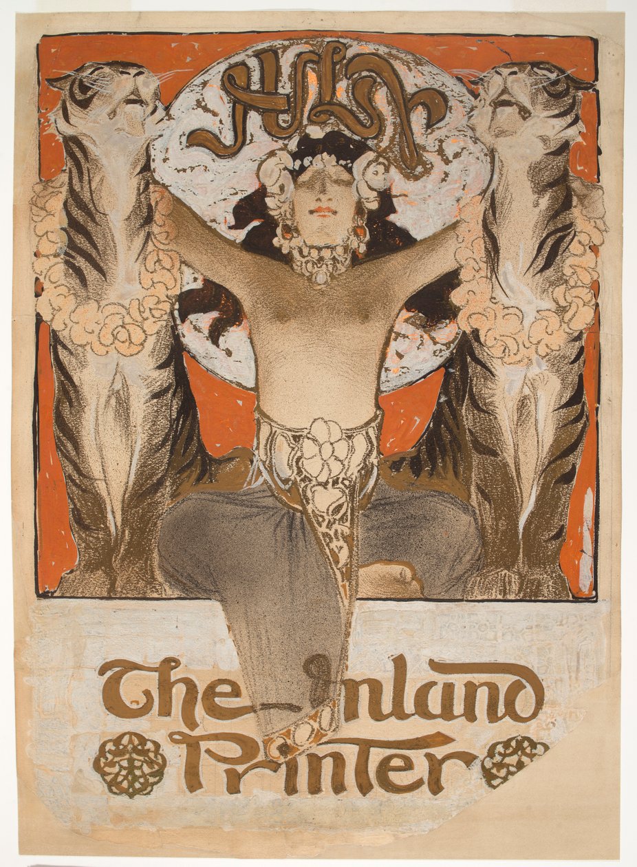 Ilustración de la portada de "The Inland Printer" (pluma y tinta, grafito y gouache blanco sobre papel) de Joseph Christian Leyendecker