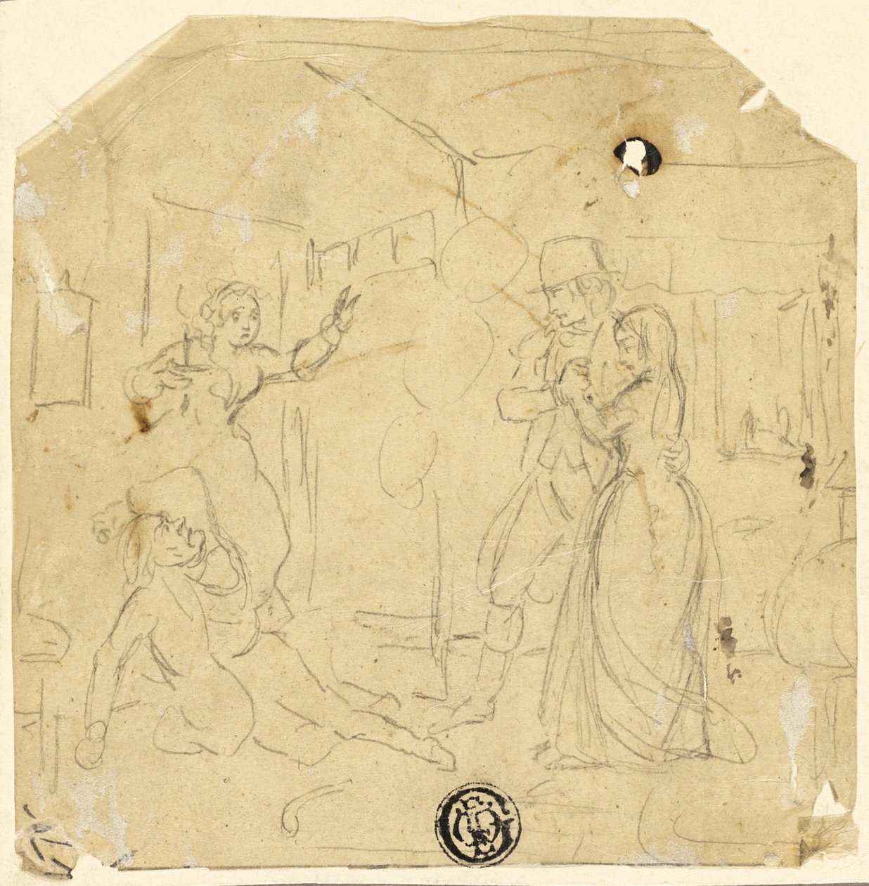 Escena Dramática con Pareja, Hombre Mayor de Joseph Clayton Bentley