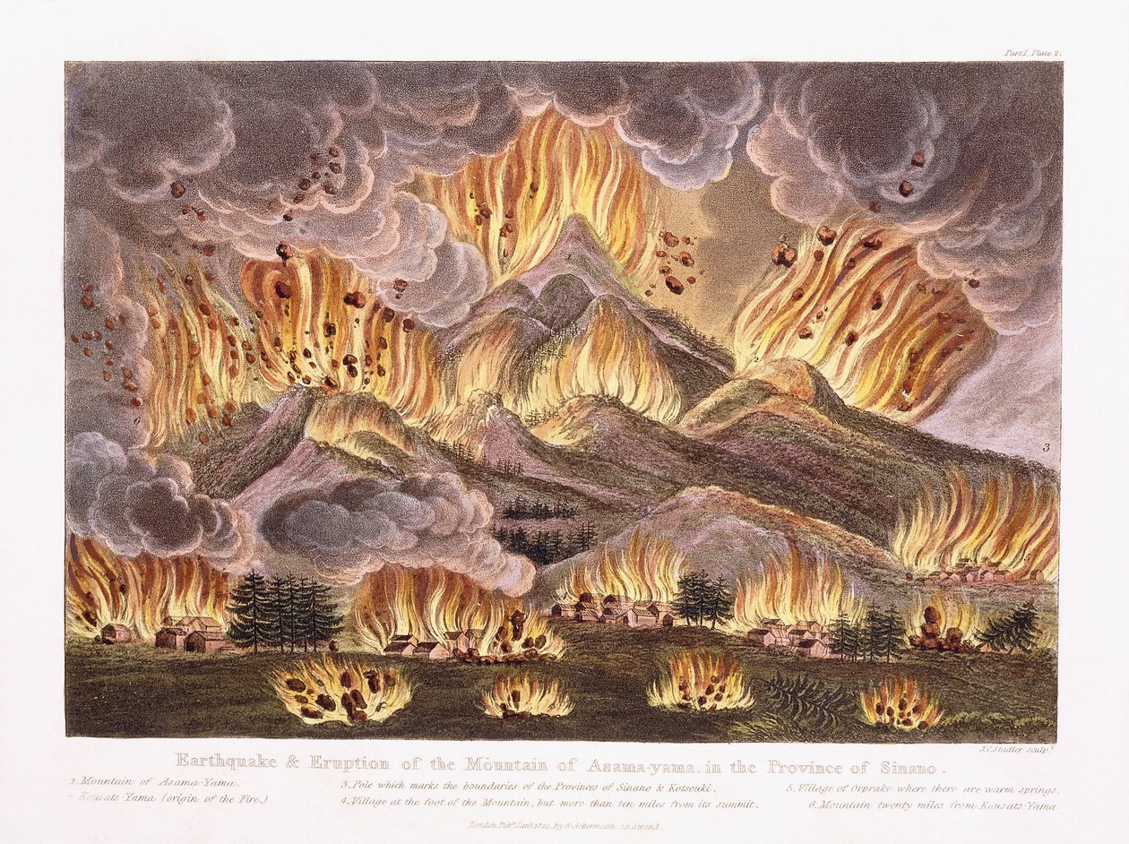 Terremoto y Erupción del Monte Asama-yama en la provincia de Sinano, 1822 de Joseph Constantine Stadler