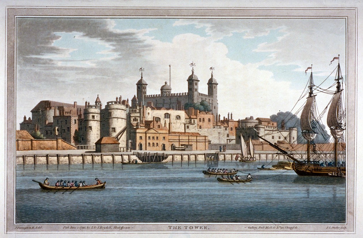 Vista sur de la Torre de Londres con barcos en el Río Támesis, 1795 de Joseph Constantine Stadler