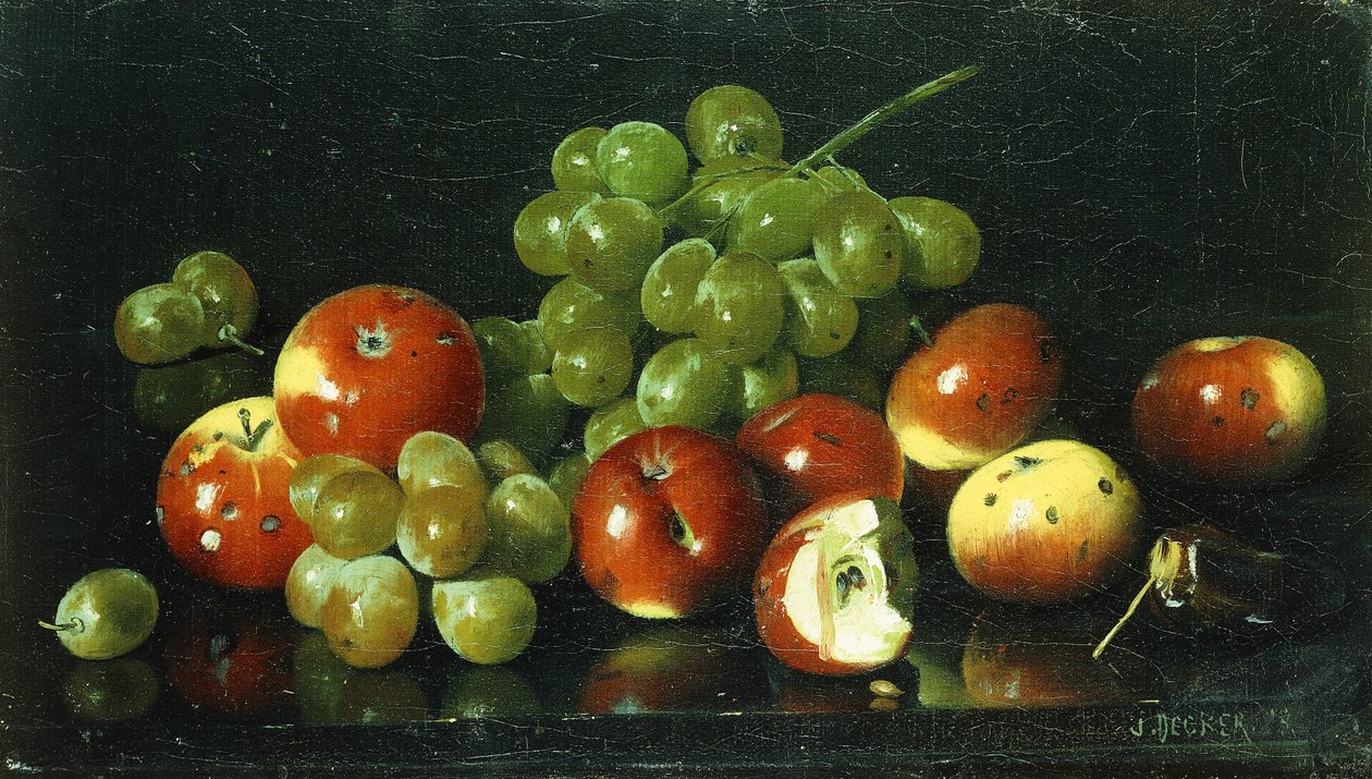 Naturaleza muerta con manzanas silvestres y uvas de Joseph Decker