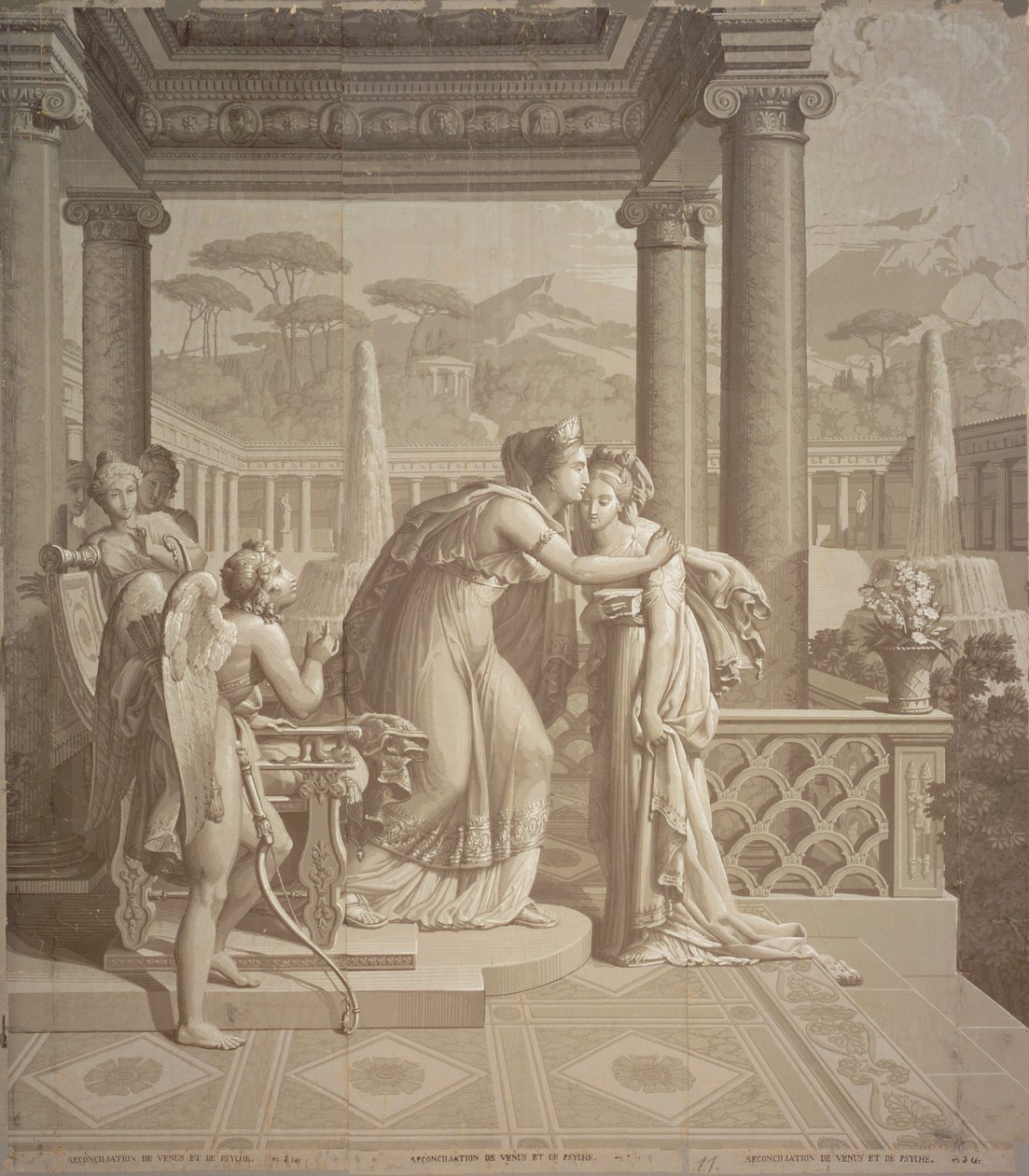 Diseño de papel tapiz con Cupido y Psique, 1815 de Joseph Dufour