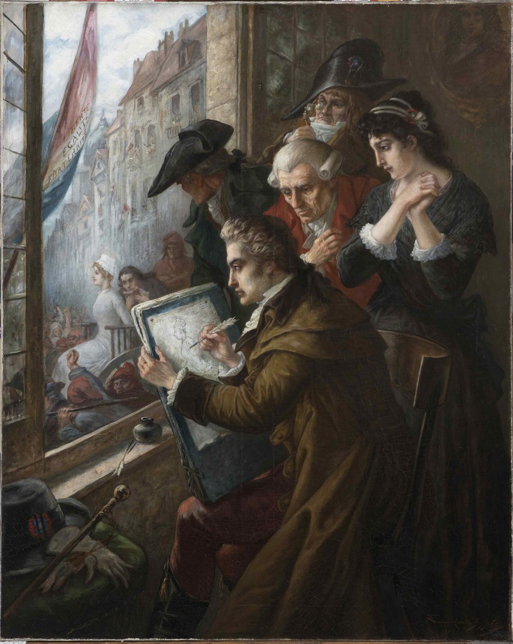 Jacques-Louis David dibujando a María Antonieta llevada a su ejecución, 1793, 1900 de Joseph Emanuel Van Den Bussche