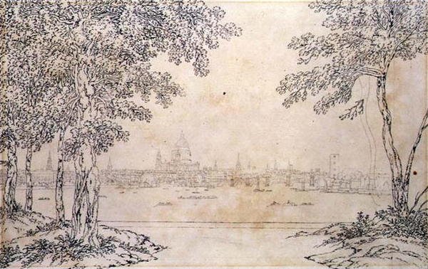 Vista lejana de San Pablo y el Puente de Blackfriars de Joseph Farington