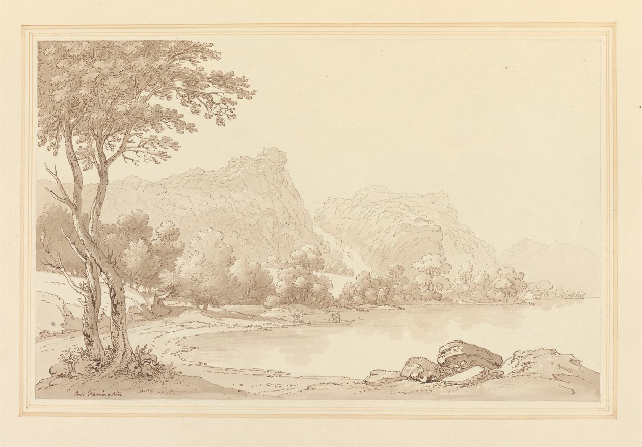 Lodore Rocks falls cottage distant de Joseph Farington