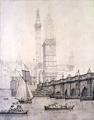 El Viejo Puente de Londres y el Monumento de Joseph Farington