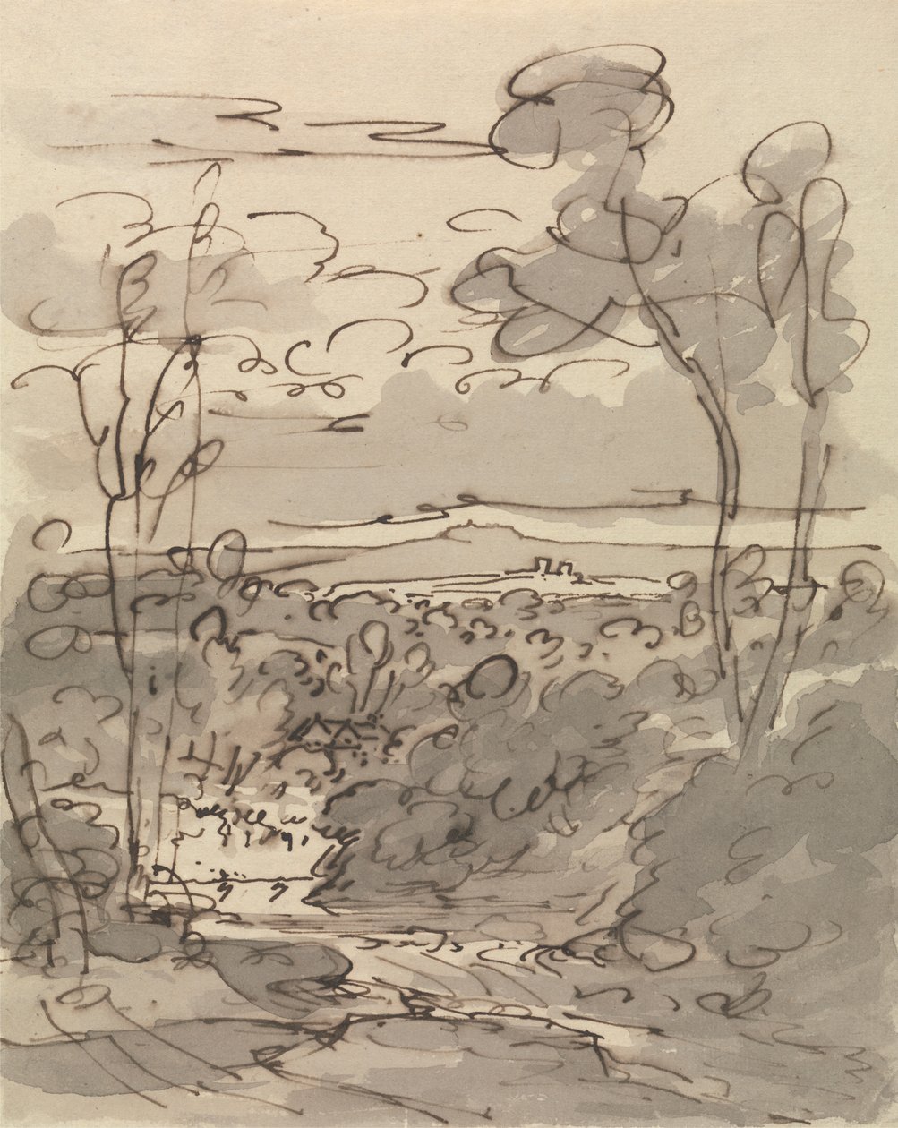 Árboles y paisaje accidentado de Joseph Farington