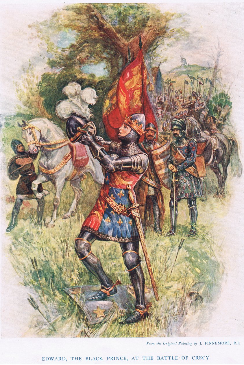 Eduardo, el Príncipe Negro en la Batalla de Crécy, ilustración de 
