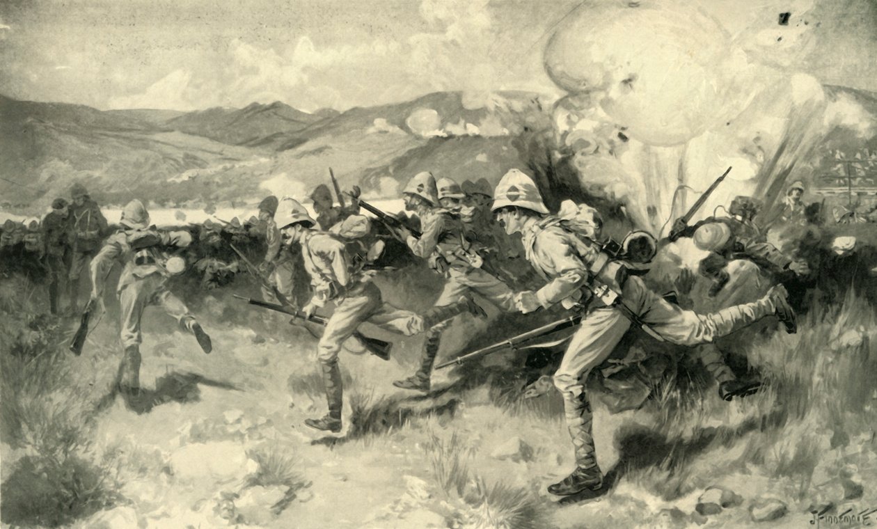 La batalla de Colenso - Regimiento Real de Surrey Occidental de la Reina liderando el ataque central, 1900 de Joseph Finnemore