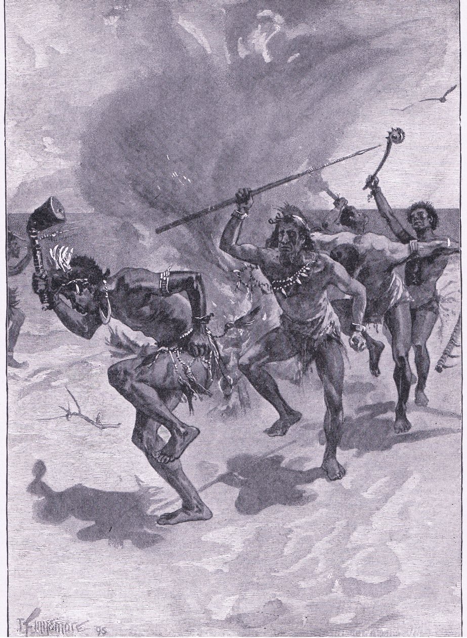 Todos estaban bailando alrededor de un fuego (litografía) de Joseph Finnemore