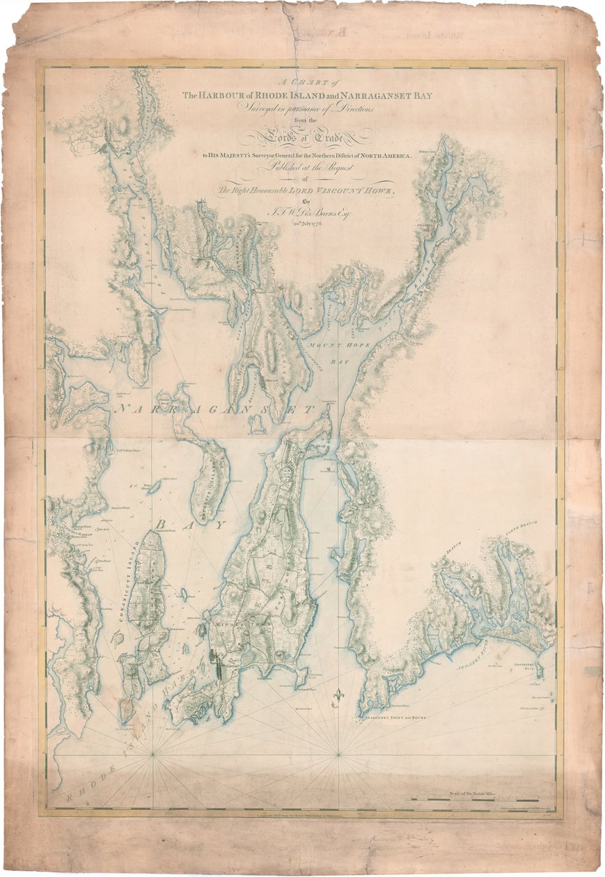 Carta del puerto de Rhode Island y de la bahía de Narragansett de Joseph Frederick Wallet DesBarres
