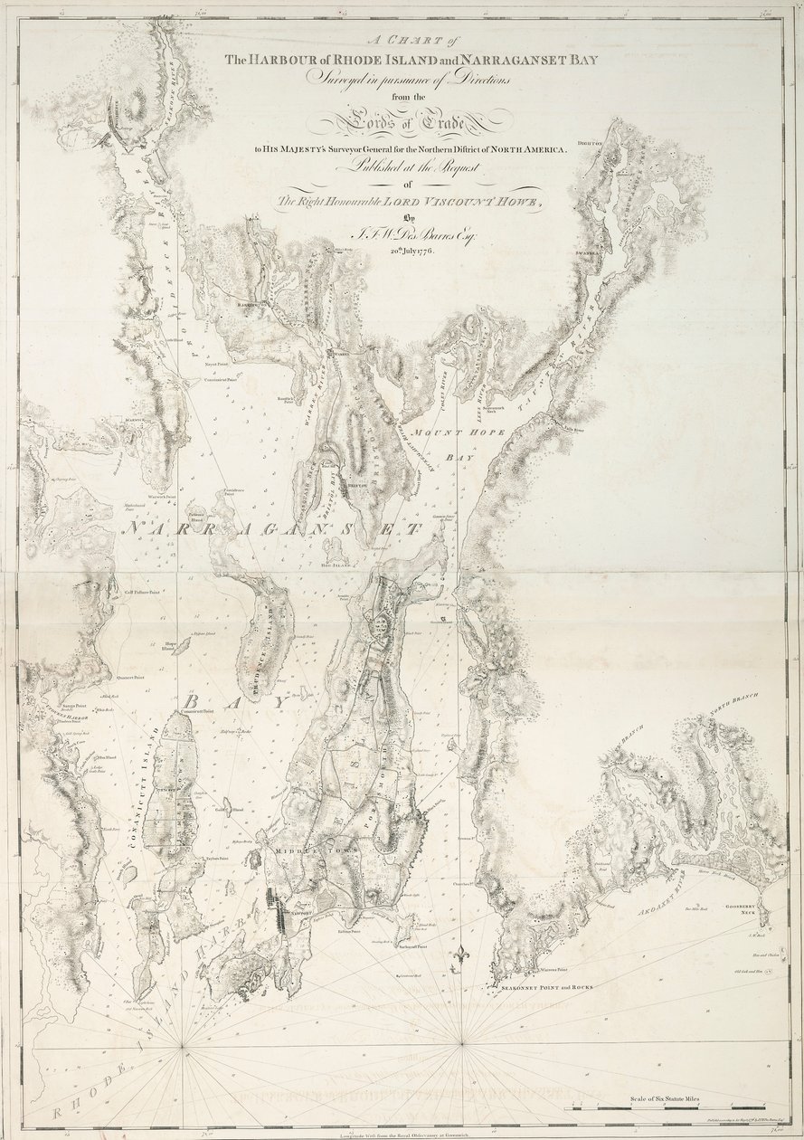 Carta del puerto de Rhode Island y de la bahía de Narraganset de Joseph Frederick Wallet DesBarres