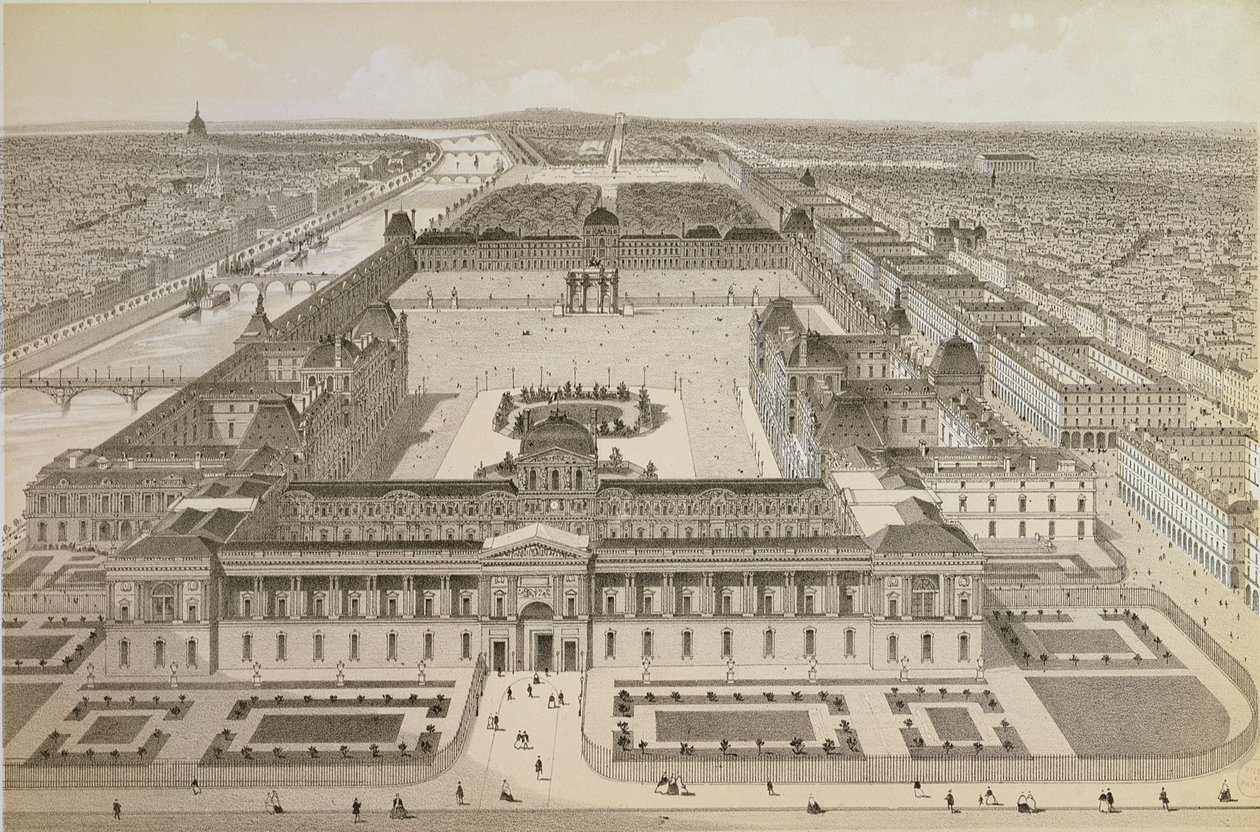 Vista del Louvre y las Tullerías, c.1850 de Joseph Gabriel Aubrun