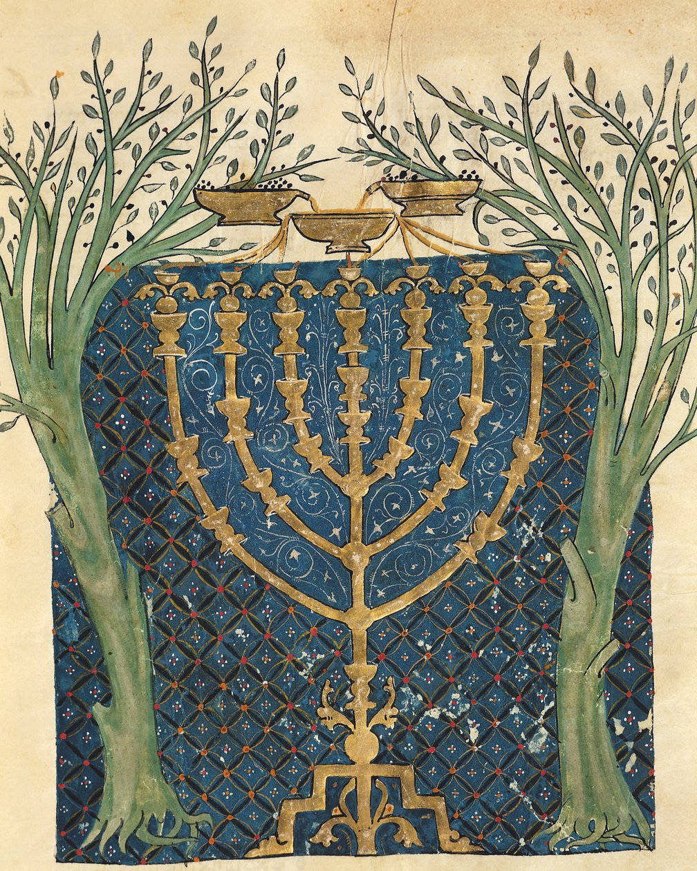 Iluminación de una menorá, de la Biblia Cervera judía, 1299 de Joseph Ha Zarefati