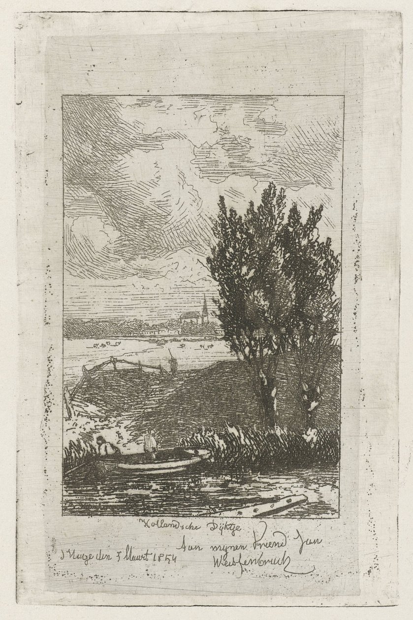 Paisaje de pradera con zanja Dique holandés (título sobre el objeto) de Joseph Hartogensis